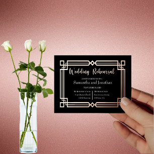Moderne Rose Gold Border Navy Black Probe Card Folie Einladungspostkarte