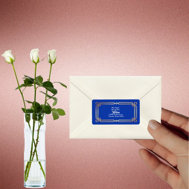 Moderne Rose Gold Border Navy Blue Rücksendeadress Adressaufkleber (Von Creator hochgeladen)