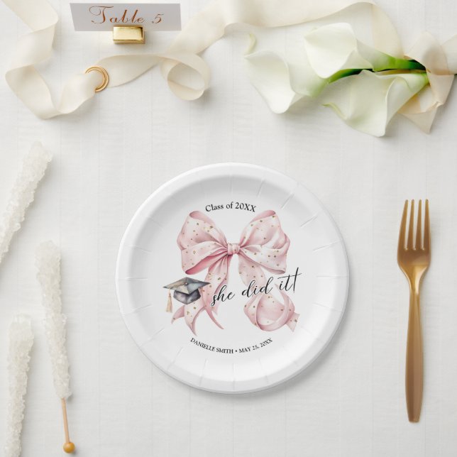 Moderne Rose Gold Bow sie hat Papier Rundplatte Pappteller (Hochzeit)