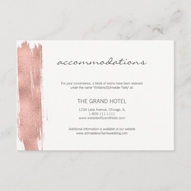 Moderne Rose Gold Brush Hochzeitskarte Begleitkarte (Vorderseite)