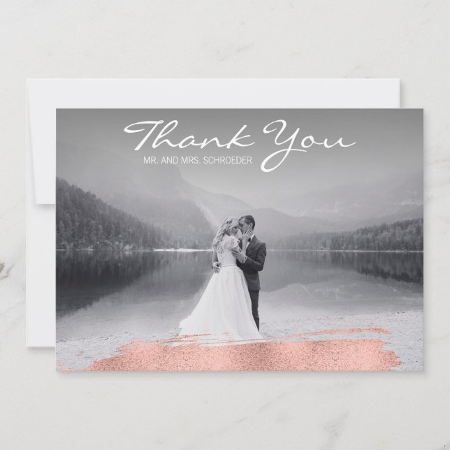 Moderne Rose Gold Brush Wedding Danke Karte (Vorderseite)