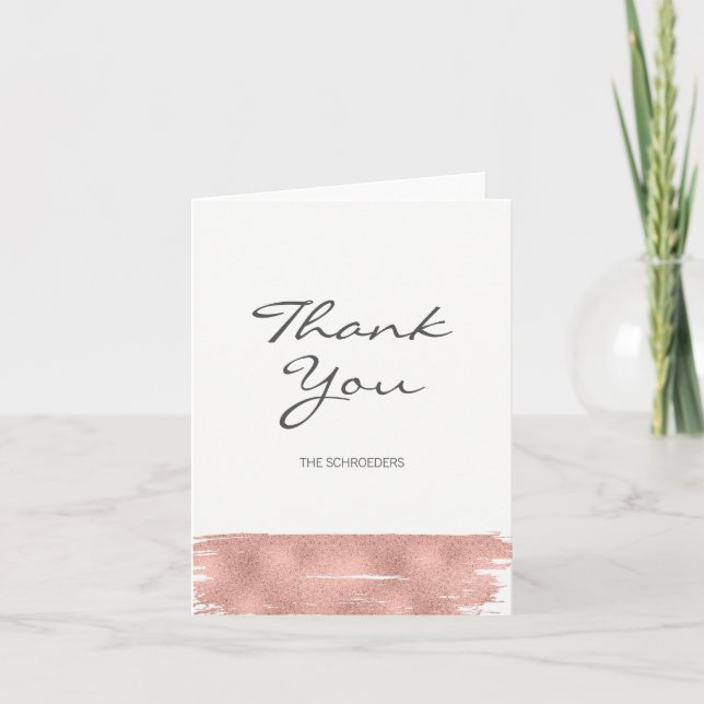 Moderne Rose Gold Brush Wedding Danke Karte (Vorderseite)