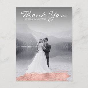 Moderne Rose Gold Brush Wedding Danke Postcard Postkarte