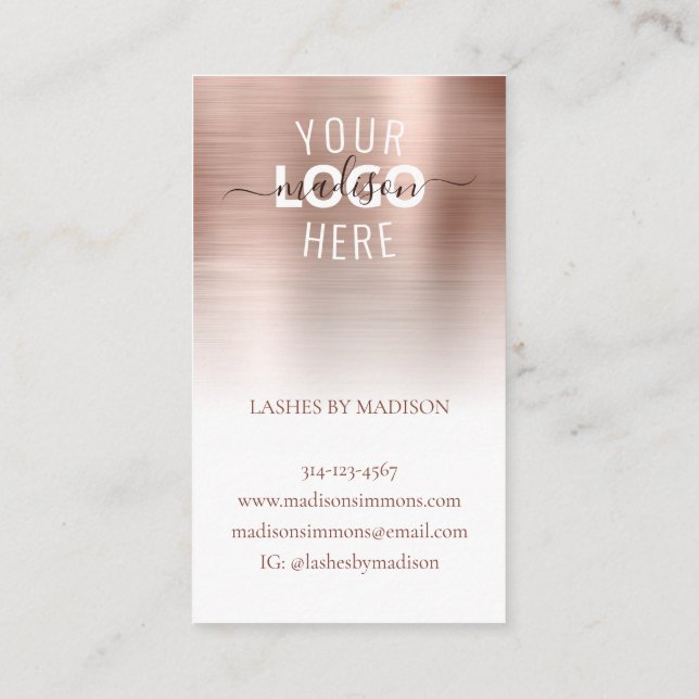 Moderne Rose - Gold Brushed Metal-Logo-Markenbezei Visitenkarte (Rückseite)