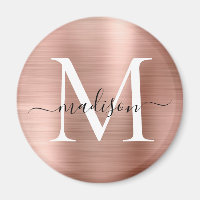 Moderne Rose Gold Brushed Metal Monogram Script