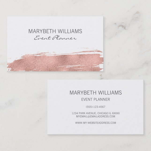 Moderne Rose Gold Brushstroke Business Card Visitenkarte (Vorne/Hinten)