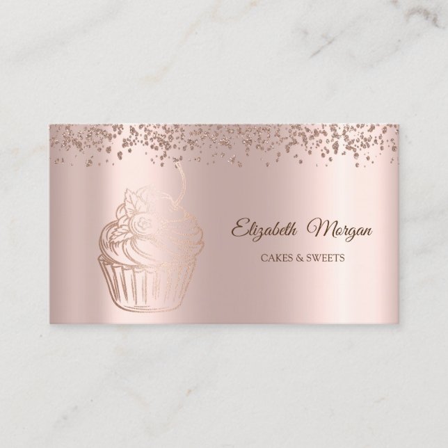 Moderne Rose Gold Cupcake, Süßigkeiten, Bäckerei Visitenkarte (Vorderseite)