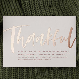 Moderne Rose Gold dankbar Erntedank Dinner Folieneinladung