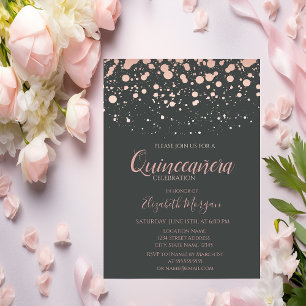Moderne Rose Gold Dots, Grau Quinceanera Einladung