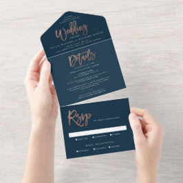 Moderne Rose Gold-Drehbuch Hochzeit alles in einer All In One Einladung