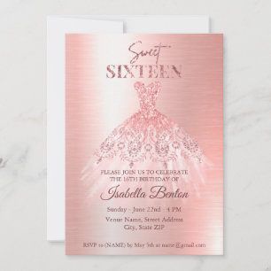 Moderne Rose Gold Dress Glitzer Sweet 16 Einzigart Einladung