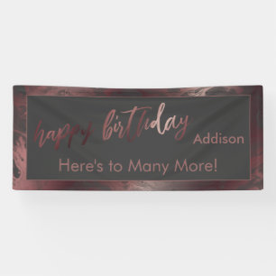 Moderne Rose Gold Dunkelgraue Marmor Happy Birthda Banner