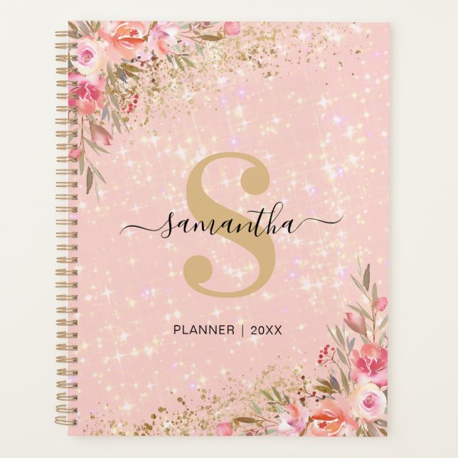 Moderne Rose Gold Floral 2026 Planer (Vorderseite)
