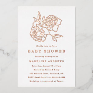 Moderne Rose Gold Floral Baby Dusche Folieneinladung