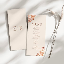 Moderne Rose Gold Floral Monogram Wedelkarte Menükarte