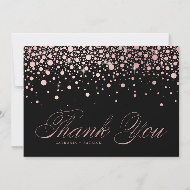 Moderne Rose Gold Foil Confetti tropft Schwarze Ho Dankeskarte (Vorderseite)