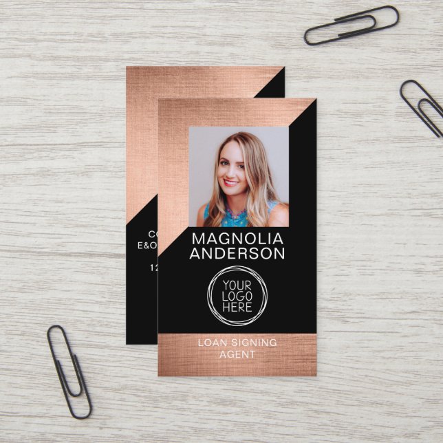 Moderne Rose Gold Foil Foto Logo-Visitenkarte Visitenkarte (Vorderseite/Rückseite Beispiel)