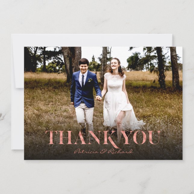 Moderne Rose Gold Foil Hochzeit Vielen Dank Foto Karte (Vorderseite)
