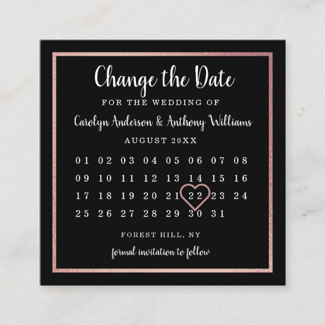 Moderne Rose Gold Foil Kalender ändern Datum Begleitkarte (Vorderseite)