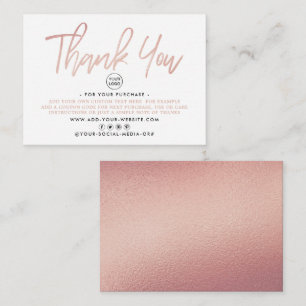 Moderne Rose Gold Foil Script Business Vielen Dank Begleitkarte