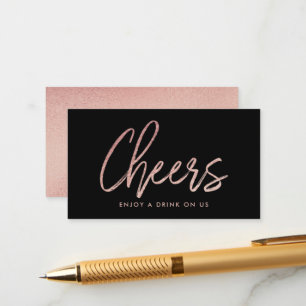 Moderne Rose Gold Foil Script "Cheers" Drink Ticke Begleitkarte