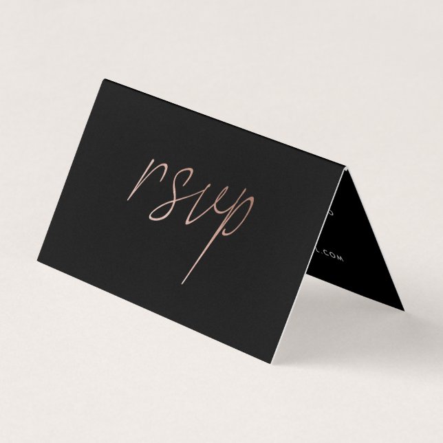 Moderne Rose Gold Foil Script mit Foto RSVP Card Visitenkarten (Vorderseite)