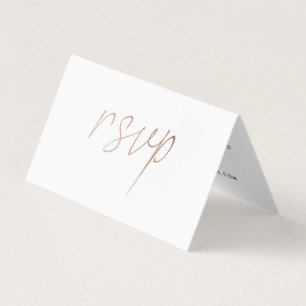 Moderne Rose Gold Foil Script mit Foto RSVP Card Visitenkarten