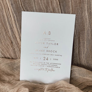 Moderne Rose Gold Foil Script Monogram Wedding Folieneinladung