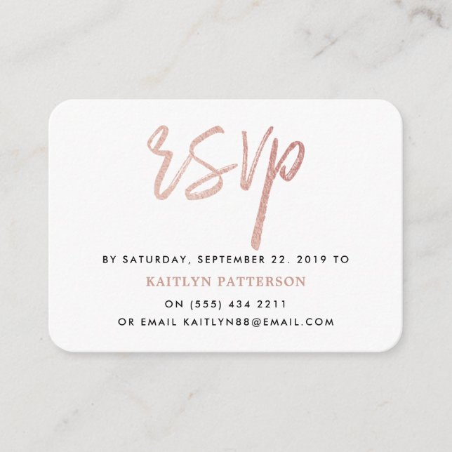Moderne Rose Gold Foil Script UAWG Begleitkarte (Vorderseite)