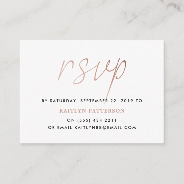 Moderne Rose Gold Foil Script UAWG Begleitkarte (Vorderseite)