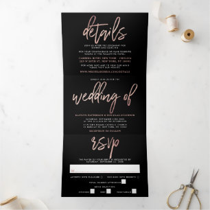 Moderne Rose Gold Foil Script Wedding Suite Dreifach Gefaltete Einladung
