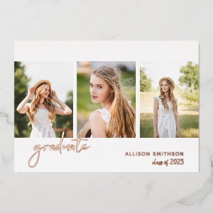 Moderne Rose Gold Foto Abschluss Folieneinladung