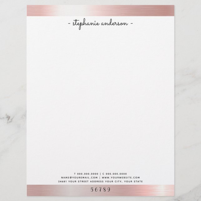 Moderne Rose Gold gebürstet Metallic Personalisier Briefbogen (Vorderseite)