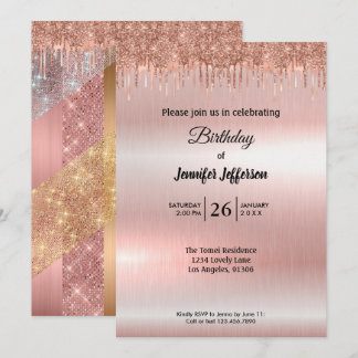 Moderne Rose Gold Geburtstagsfeier Einladung