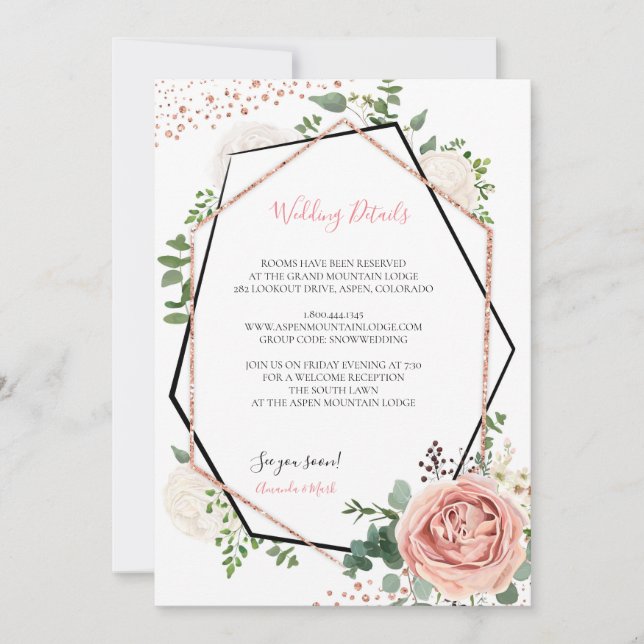 Moderne Rose Gold Geometric Wedding Card Einladung (Vorderseite)