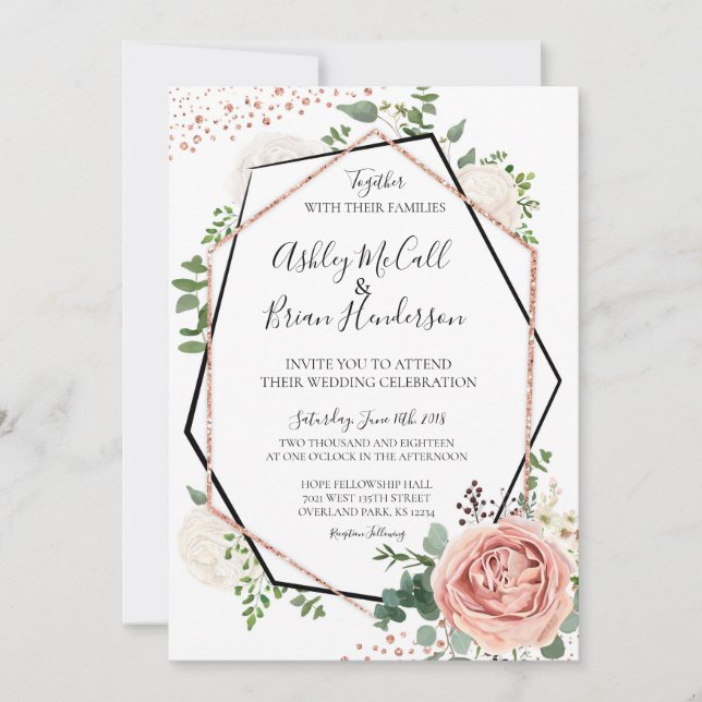 Moderne Rose Gold Geometric Wedding Einladung (Vorderseite)