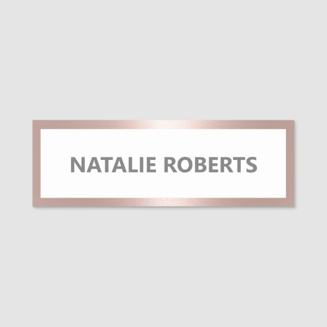 Moderne Rose Gold Gerahmt Minimalistisch kühl Namensschild (Vorderseite)