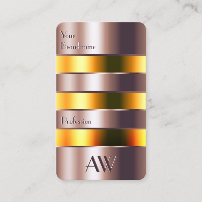 Moderne Rose Gold Glass Orange Liquid and Monogram Visitenkarte (Vorderseite)