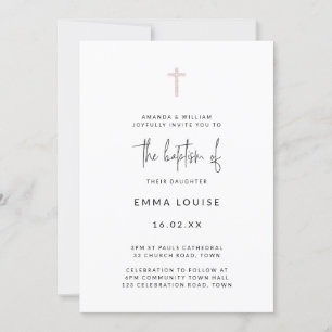 Moderne Rose Gold Glitter Kreuz Handgeschriebene T Einladung