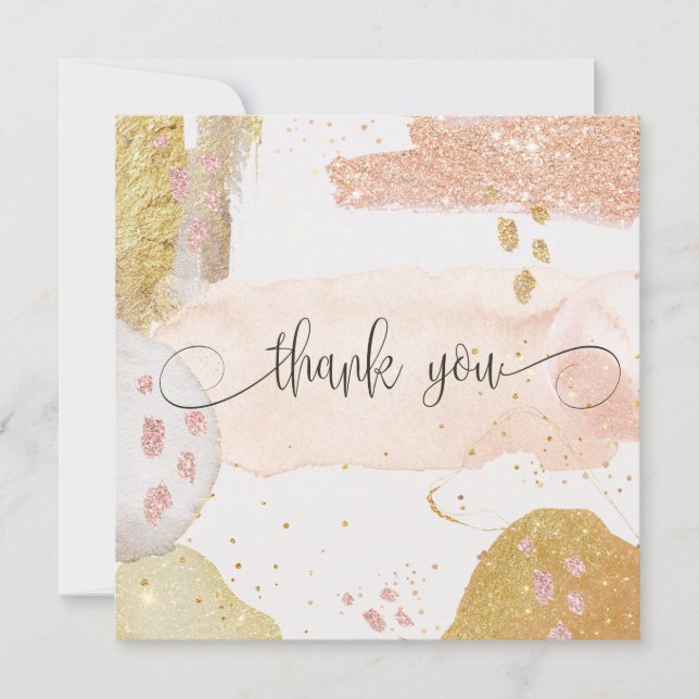 Moderne Rose Gold Glitzer Aquarell Danke Karte (Vorderseite)