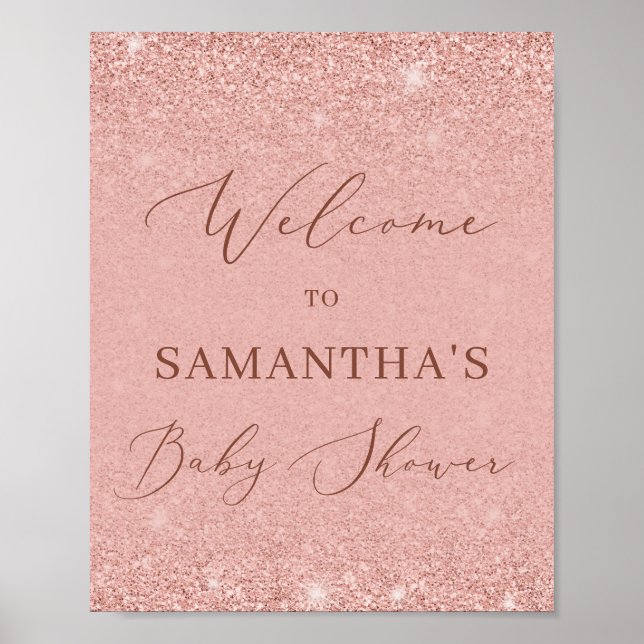 Moderne Rose Gold Glitzer Babydusche Begrüßungszei Poster (Vorne)