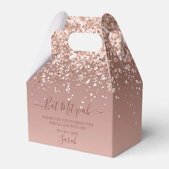 Moderne Rose Gold Glitzer Bat Mitzvah Geschenkschachtel (Vorderseite)