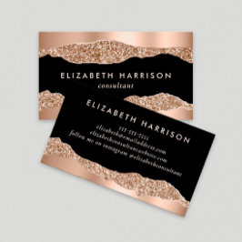 Moderne Rose Gold Glitzer Black Visitenkarte