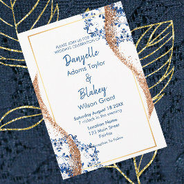 Moderne Rose Gold Glitzer Blue Lace Mandala Weddin Einladung