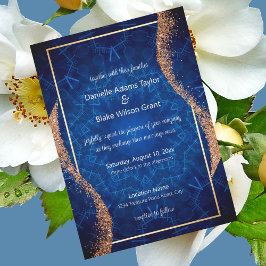 Moderne Rose Gold Glitzer, Blue Mandala Wedding Einladung