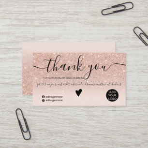Moderne Rose Gold Glitzer Blush Order Vielen Dank Visitenkarte