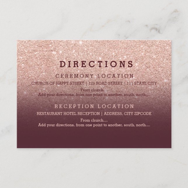Moderne Rose Gold Glitzer Bordeaux Details Hochzei Begleitkarte (Vorderseite)
