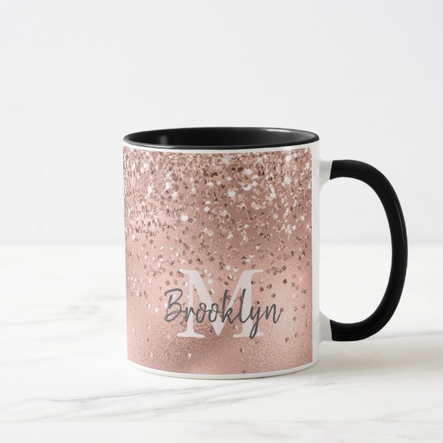 Moderne Rose Gold Glitzer Confetti Mit Monogramm Tasse (Rechts)