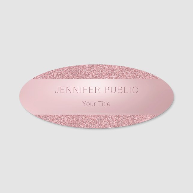 Moderne Rose Gold Glitzer Elegante Top Namensschild (Vorderseite)