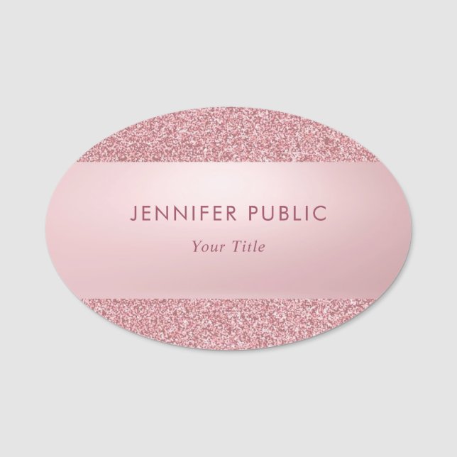 Moderne Rose Gold Glitzer Elegante Trendy Class Namensschild (Vorderseite)